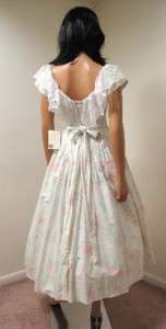 Vintage NWT White Pink Floral Wedding Prom Dress Gown S Deadstock NOS 