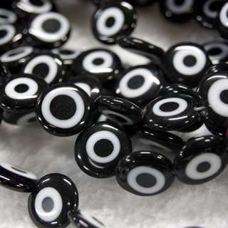 Unique Black 16mm Evil Eye Flat Round Glass Loose Beads  