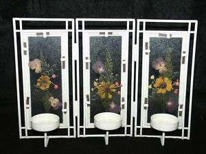   CANDLE HOLDER FOLDING METAL PARTITION HAND PAINTED FLORAL DESIGN GLASS