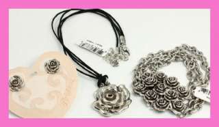 Brighton VELVET ROSE Bracelet Necklace Earring Set Pouch NWT  