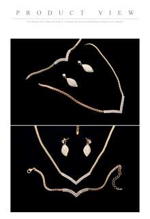 1BR Rhinestone jewelry necklace earring bangle bracelet set gold 