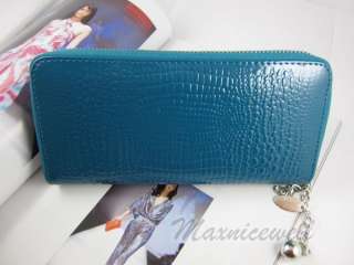 Womens Zipper PU Leather Wallet Clutch Croco Stamp Purse Long Handbag 