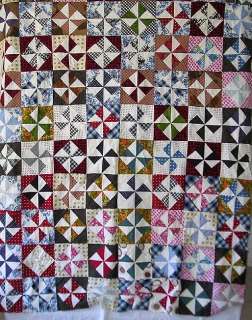 Vintage Fabric & Feedsack PINWHEEL 1930s Stitched Quilt Top~66 x 82 