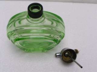 Art Deco Green Cut Glass Etched Flower Perfume Atomizer  
