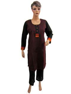 Women Tunic Top Magenta Printed Black Cotton Kurti S 258692834698 
