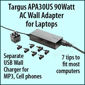 TARGUS 90 Watt Universal Laptop AC Wall Adapter APA30US  