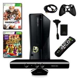 XBOX 360 SLIM 4GB KINECT 2 GAME HOLIDAY BUNDLE WITH MADDEN 12, REMOTE 