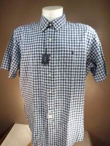 NWT POLO RALPH LAUREN XL SS Navy Plaid Cotton CLASSIC FIT Sport Shirt 