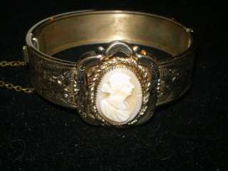 GOLD SHELL CAMEO WOMAN FLORAL MOTIF c1890 RARE Bracelet  
