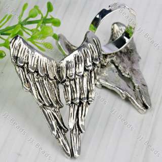 1pc Silver Plated Angel Wing Silvery Adjustable Ring *  
