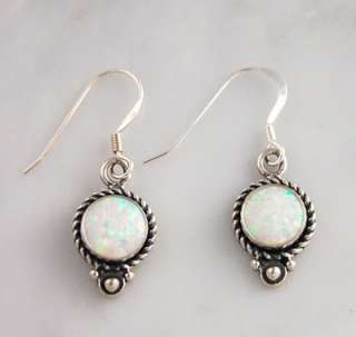 White Opal Round Dangle Earring Sterling Silver .925 Solid Jewelry 
