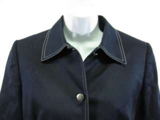 TAHARI Navy Cotton Long Jacket Coat Pants Suit Size 6  