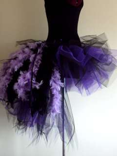 Burlesque Tutu Skirt Purple/Black Bustle Feathers14 18  