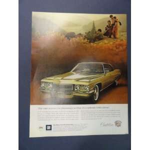  1972 Cadillac. full page print advertisement. (gold car 