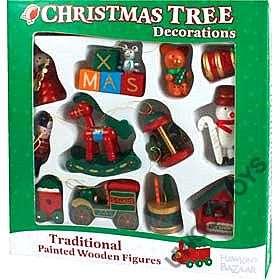 Hand made and painted set of 12 wooden Christmas Tree decorations 