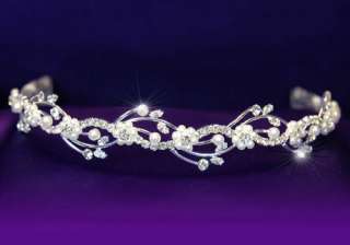 Bridal Crystal Rhinestone Faux Pearl Tiara Comb T1045  
