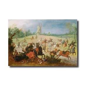 Cavalry Battle In A Wooded Valley Before A Windmill Giclee Print 