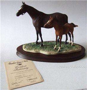 BORDER FINE ARTS THOROUGHBRED BROWN MARE & CHESTNUT FOAL SIGNED GEENTY 