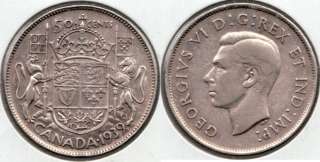 1939 Canada 50c Silver Coin ~ George VI ~ 50 Cent Piece   Half Dollar 