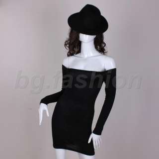   Womens Off shoulder Long Sleeve Cotton Stretch Tops Mini Dress XS S