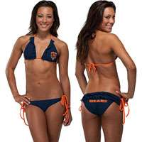 Chicago Bears Womens Navy Ruffled String Bikini