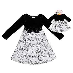 Dollie and Me Black and White Dresses with Glitter Bow 