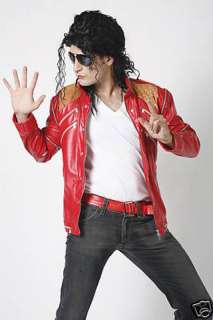 Pop Kings red leather look jacket with gold accent and multiple 