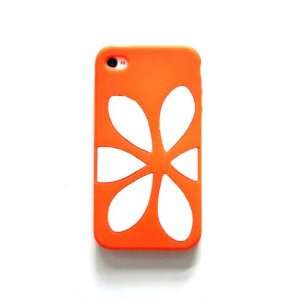  Orange and White Silicone Flower Design Skin Case Cover 