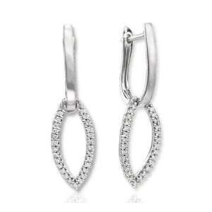  14k White Gold Simple C/F Diamond Drop Earrings Jewelry