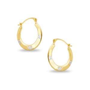   Two Tone Gold Hoop Earrings with Diamond Cut Stars BTB HOOPS Jewelry