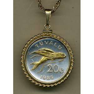   Fish Two Tone Gold Filled Rope Bezel Coin Pendant with 24 Chain