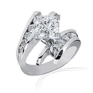  1.4 Ct Princess Cut Diamond Engagement Ring Channel Set 