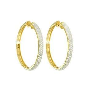  14k Yellow Gold Round Pave Diamond Hoop Earrings (1 cttw, I J Color 