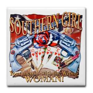  Tile Coaster (Set 4) Southern Girl Rebel Flag With Guns 