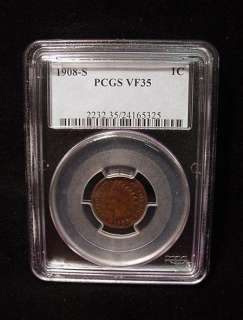 1908 S Indian Head/Oak Wreath with Shield reverse Cent PCGS VF 35 