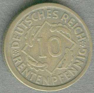 GERMANY SCARCE BEAUTIFUL 10 PFENNIG 1924 J COIN L@@k   