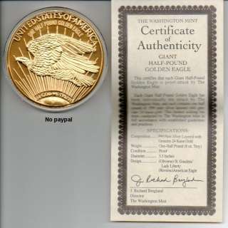 1986 Giant One Half Pound .999 Silver Proof Eagle with COA   The 