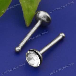   Crystal Nose Studs Bone Stainless Steel Bar Pin 9mm Body Piercing