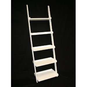  5 Tier Leaning Wall Shelf Ladder Shelf in White
