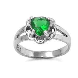 925 Sterling Silver Baby Ring with Emerald Heart CZ Stone   Packaged 