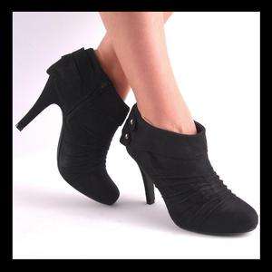 NEW BLACK PLEATED HIGH HEEL ANKLE BOOTS  