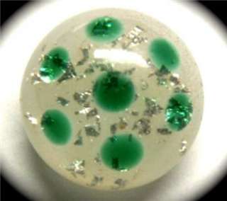 ANTIQUE BUTTON ~ LOVELY GLASS SWIRLBACK PAPERWEIGHT FOIL GREEN OVERLAY 