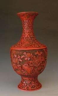  one Carved Lacquer Vase With Flower Pattern, Chinese Antique 