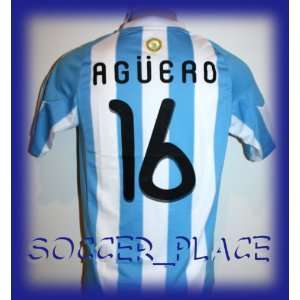  ARGENTINA WC HOME KUN AGUERO FOOTBALL SOCCER JERSEY LARGE 