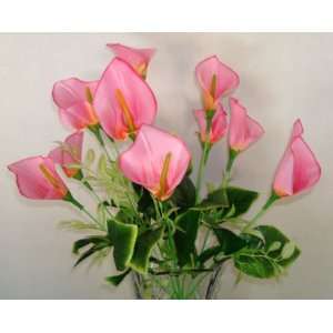 12 Pink Calla Artificial Silk Flowers Bouquet   Just Artifacts Brand