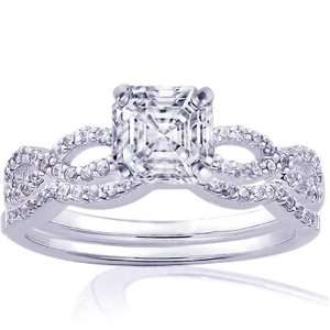   Asscher Cut Diamond Wedding Rings Pave Set VS2 Fascinating Diamonds
