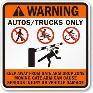  Gate Warning, Autos and Trucks only Aluminum Sign, 18 x 