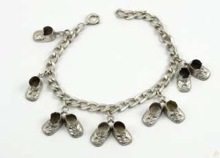   Vintage Sterling Silver Baby Shoes/Booties Charm Bracelet 7  