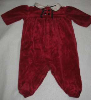 Ralph Lauren Red Velour Tartan Plaid Baby Sleeper 0 3 m