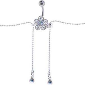  Crystalline Jeweled Flower Dangle Belly Chain Jewelry
